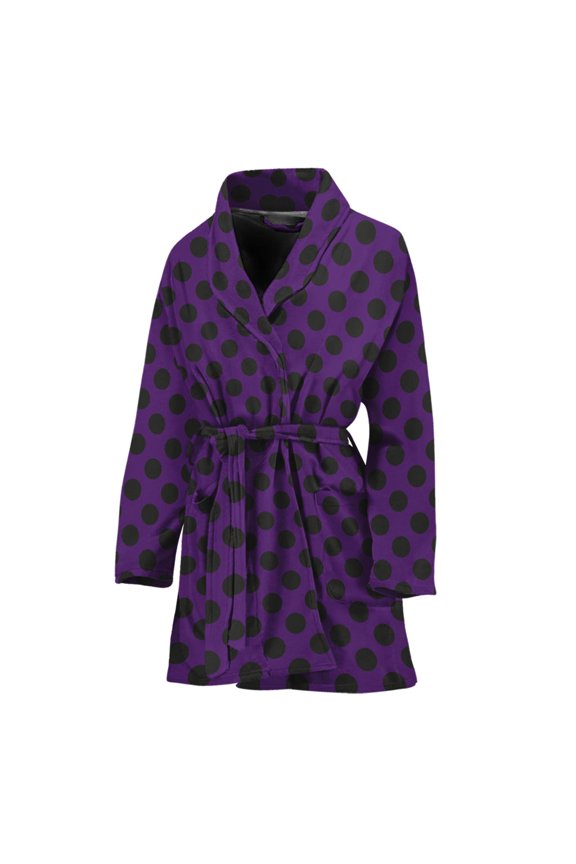 Purple Halloween Pattern Women Bathrobe One Size Univeral Fits, Halloween Decorative Fashion Lightweight Plush Fleece Long Robe For Women