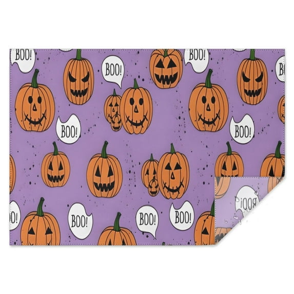 Purple Halloween Pumpkins with Boo Rectangle Tablecloth 60"x84",Waterproof Polyester Rectangle Table Cloth, Wipeable Spillproof Polyester Tablecloth for Dining, Camping, Indoor and Outdoor