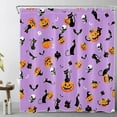 thumbnail image 1 of Purple Halloween Shower Curtain for Bathroom,Orange Pumpkin and Black Cat Bat Fabric Shower Curtain with Hooks,Scary Skull Bathroom Curtain Shower Set, 72x72 inches, 1 of 3