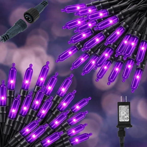 Purple Halloween String Lights Fall Outdoor Decor, 2 Pack 150 LED