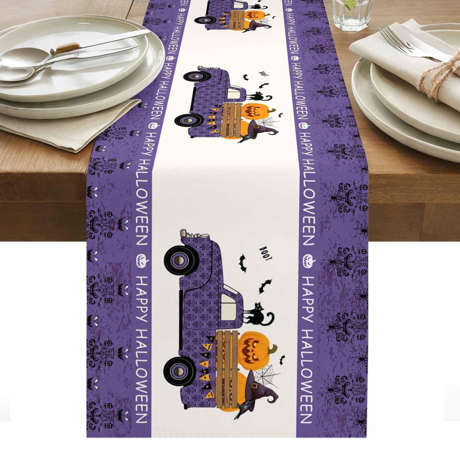 Purple Halloween Table Runner - 108 Inch Long, Kitchen Dining Table ...