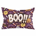 thumbnail image 1 of Purple Halloween Throw Pillow Cover 20 x 26 Inch Decorative Pillow Cover Cute Ghost Pumpkin Skull Bat Wizard Hat Lumbar Pillowcase Seasonal Rectangle Cushion Case for Couch Sofa Bed Living Room, 1 of 7