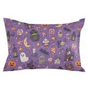 Purple Halloween Throw Pillow Cover 20 x 26 Inch Decorative Pillow Cover Mystical Spook Ghosts Pumpkins Moons Lumbar Pillowcase Seasonal Rectangle Cushion Case for Couch Sofa Bed Living Room