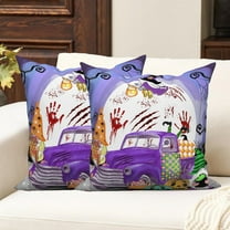 Purple Halloween Throw Pillow Covers 18x18 Set of 2,Gnomes and Truck Linen Pillow Cases for Bedroom Sofa Couch