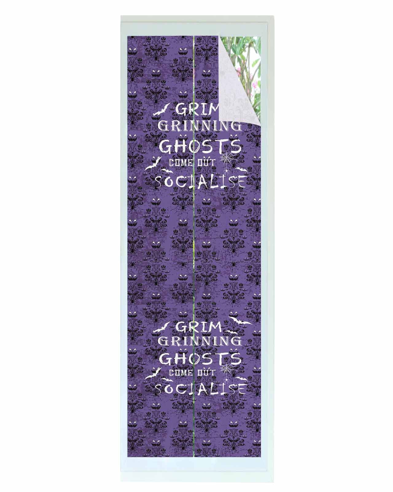 Purple Halloween Window Privacy Film Stained Glass Window Film Decorative Windows Cover Static Windows Cling for Glass Door White Bat Black Pumpkins Stickers for Bathroom 29.5"x118"
