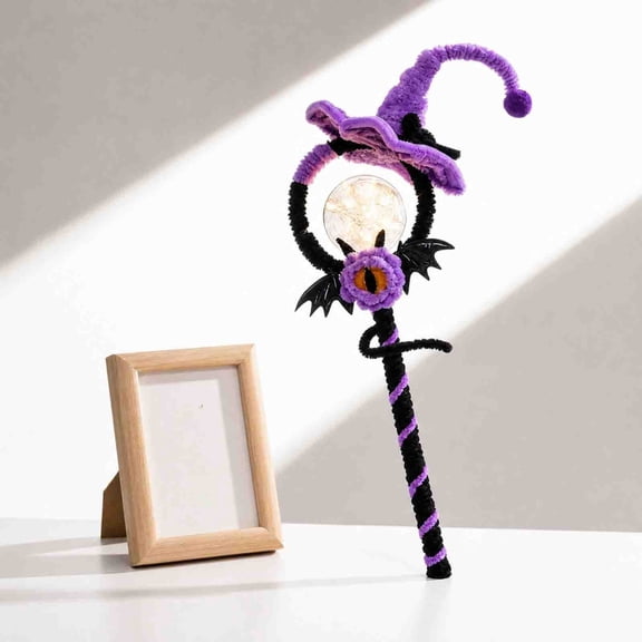 Purple Halloween Wizard Wand DIY Craft Kit, 14.96×7.87in LED Glowing Pipe Cleaner Handmade Making Set, Kids Halloween Party Cosplay Accessory