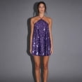 thumbnail image 1 of Purple Halter Mini Dress With Sparkly Sequin Embellishment For Party And Date Night, 1 of 3