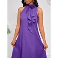 thumbnail image 1 of Purple Halter Neck Midi Dress With 3D Flower And Cascading Ruffle Detail, Loose Elegant Fit For Spring Summer, 1 of 6