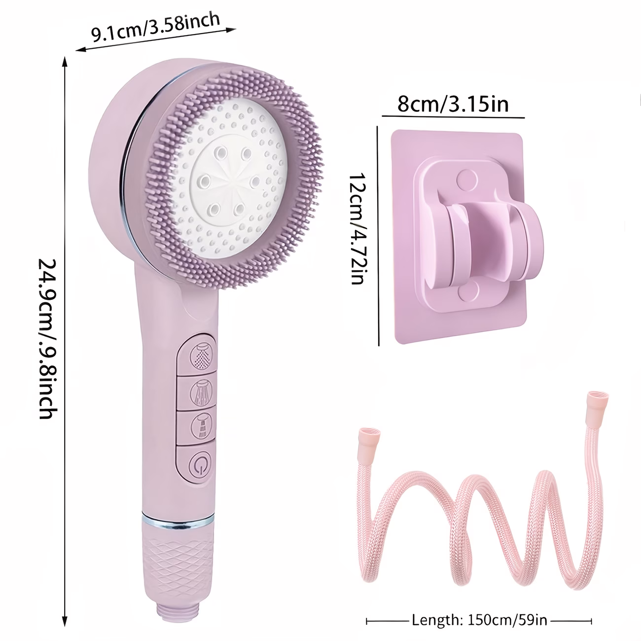 Purple Handheld Booster Shower Set No-Drill Pink Holder & Long Pink Hose, Multi-Mode Water Output with Enhanced Spray, Easy-Clean Panel, Tool-Free Installation