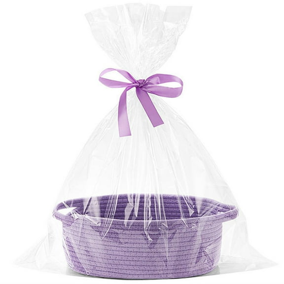 Purple Handwoven Fabric Rope Basket With Handle For Home Organization In Shelf Wardrobe And As Gift Basket With Ribbon Includes 1Pc 11.8X7.9X4.7In 0.73Lb