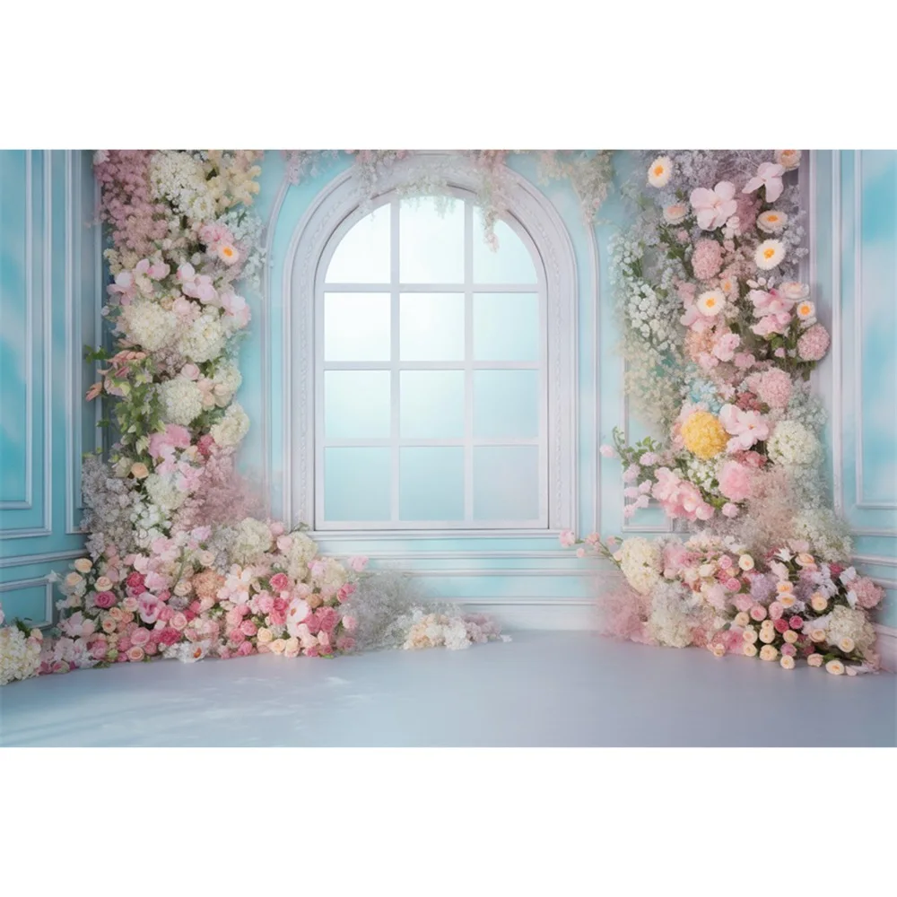 Purple Hanging Arch Flowers Backdrop Rural Door Frame Window Curtain ...