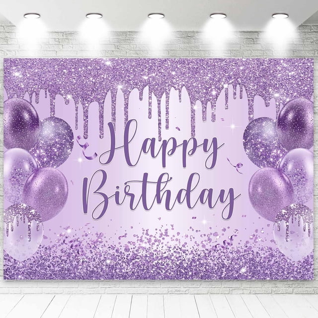 Purple Happy Birthday Backdrop Banner Shiny Glitter Balloon Photography ...