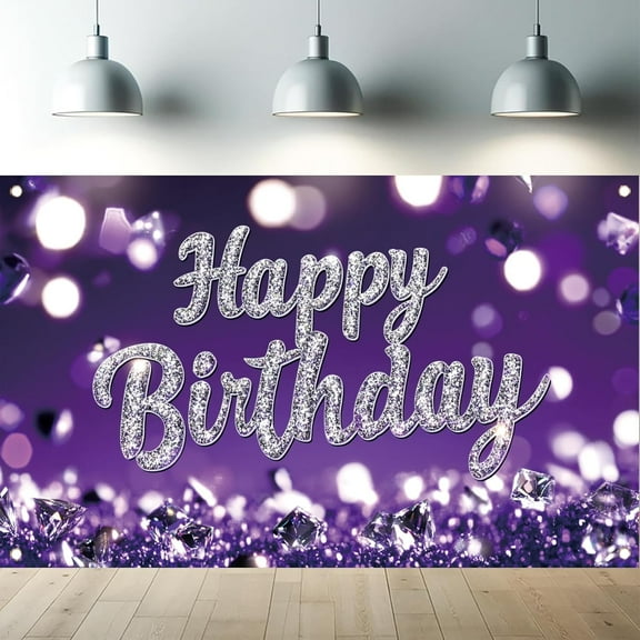 Purple Happy Birthday Backdrop Banner for Women Diamonds Purple Birthday Birthday Photography Background for Women Sweet Girls Party Decoration Banner