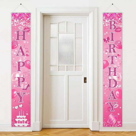 Purple Happy Birthday Banner Purple Black Birthday Party Decorations for Girls Women Happy Birthday Porch Signs Door Decorations Supplies
