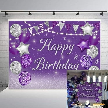 Purple Happy Birthday Party Photography Background Silver Balloons Girls Women Sweet Princess Bday Event Favors Supplies Decoration Backdrop