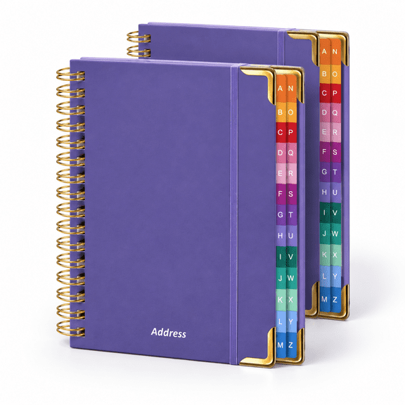 Purple Hardcover Spiral Address Book with Alphabetical Tabs, 600+ Contact Organizer