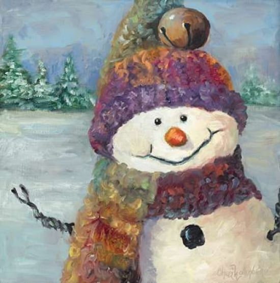 Purple Hat Snowman Canvas Art - Cheri Wollenberg (24 x 24)
