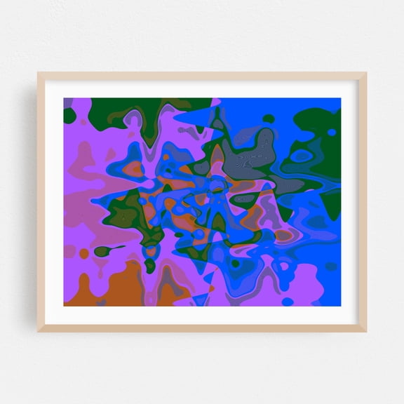 Purple Haze - Digital Art Abstract Surrealism Modern Art Psychedelic Geometric Pattern Oak Framed Wall Art Print 16 x 20 inches