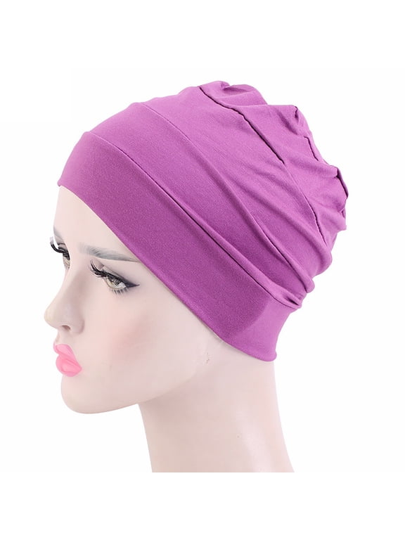 Purple Headband for Women's Solid Cotton Pullover Head Hat Sleeping Hat Chemotherapy Hat Bottom Hat Muslim Hat