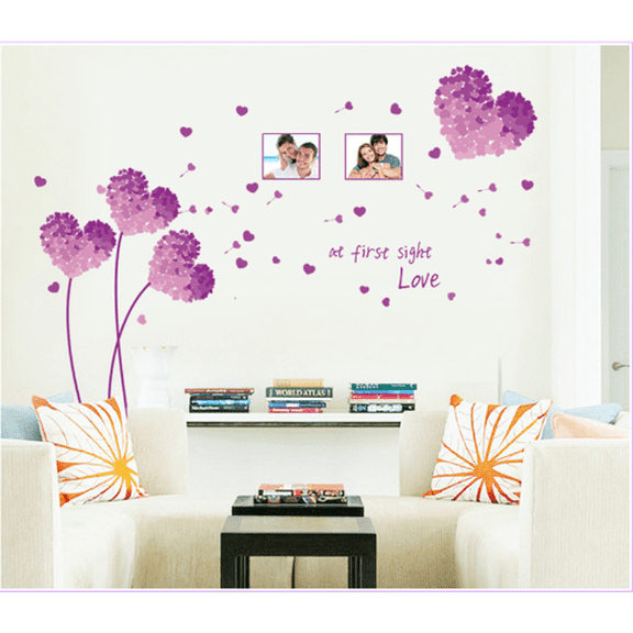 Purple Heart Butterfly Flower Wall Stickers Wall Decal for Living Room TV Background Wall Art Decors Window Thanksgiving Christmas