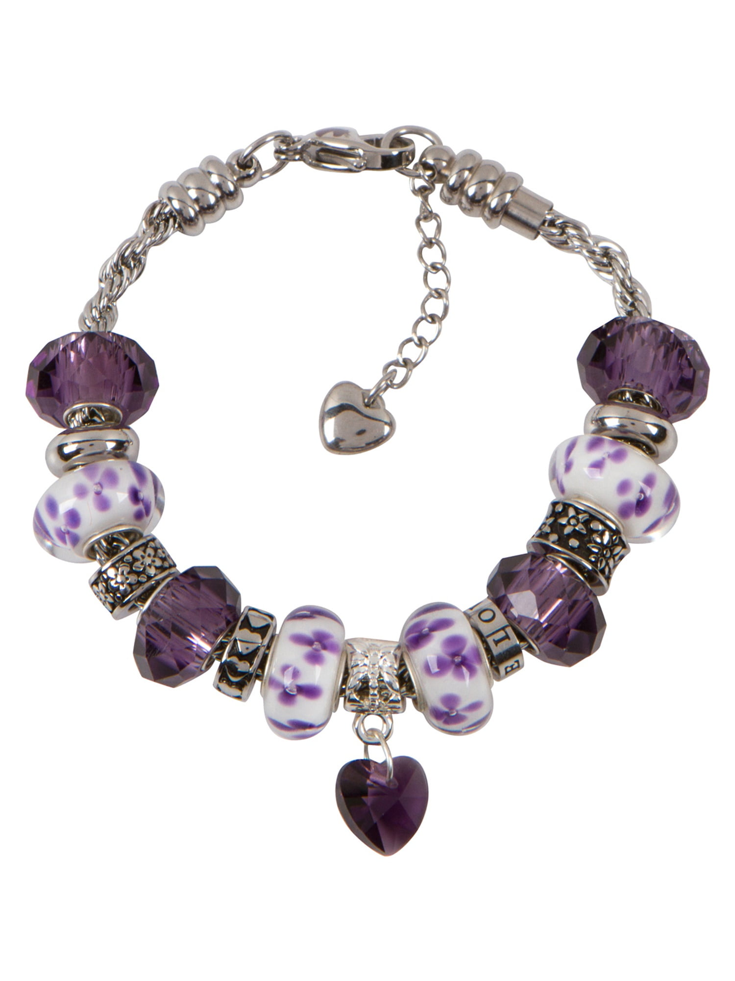 Purple Heart Charm Bracelet With European Bead Charms For Women