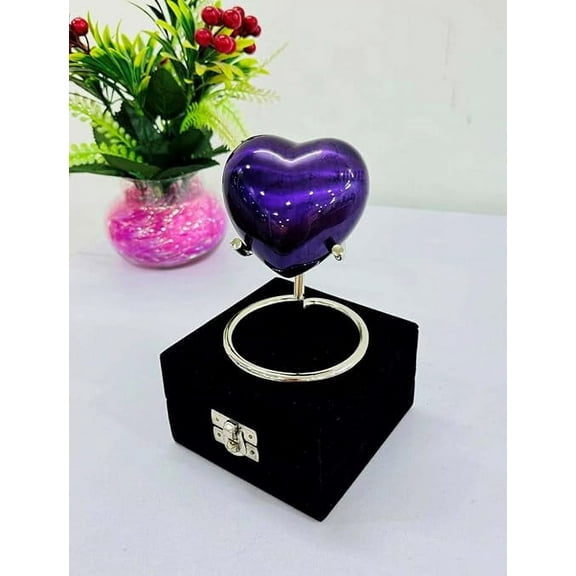 Purple Heart Cremation Urns Printed Small Urn with Box & Stand - Small Keepsake Urn Heart Shaped - Mini Urn Heart Shaped - Honor Your Loved One with Memorial Cremation Urn
