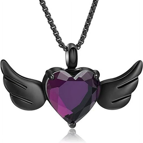 Purple Heart Crystal Wing Cremation Locket Necklace for Ashes Urn Jewelry for Women
