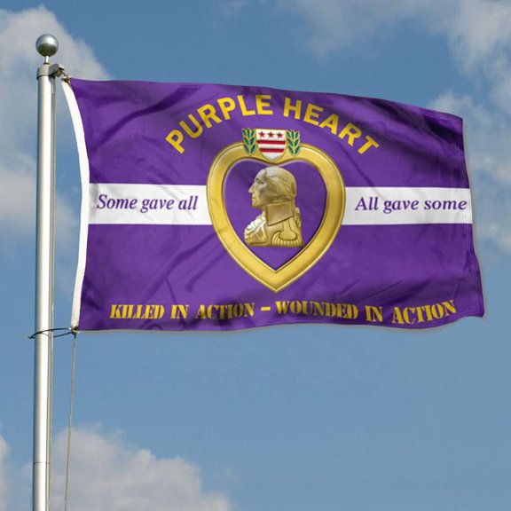 Purple Heart Flag National Day 3x5ft Bright Color Double Stitched with Brass Grommets