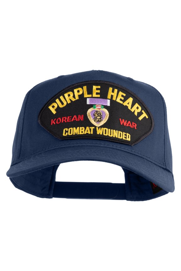 Purple Heart Korean War Combat Wounded Patched Solid Cotton Twill 5 Panel Prostyle Snap Cap - Navy OSFM