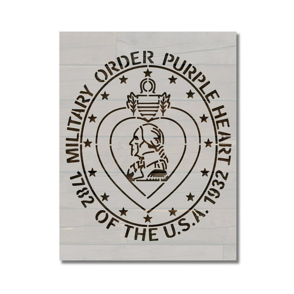 Purple Heart Military Order Veteran Stencil Template Reusable 8.5 x 11 for Painting on Walls, Wood, Etc. By Stencilville