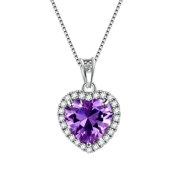 Purple Heart Necklace Women February Birthstone Necklace Amethyst Crystal 925 Sterling Silver Pendant Jewelry Birthday Mother's Day Gifts Hipunk