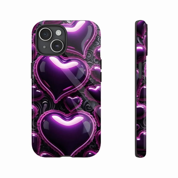 Purple Heart - Shaped iPhone Case with Lace Edge Romantic Valentine’s Day Gift for Women Compatible with iPhone 11/12/13/14/15/16 (Pro Max/Plus)