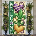 thumbnail image 1 of Purple Heart Welcome Banner Green Fleur-de-lis Mardi Gras Display Gold Stars Beads Decoration Heart Backdrop for Festival Party Welcome Event Mardi Gras Celebration, 1 of 4