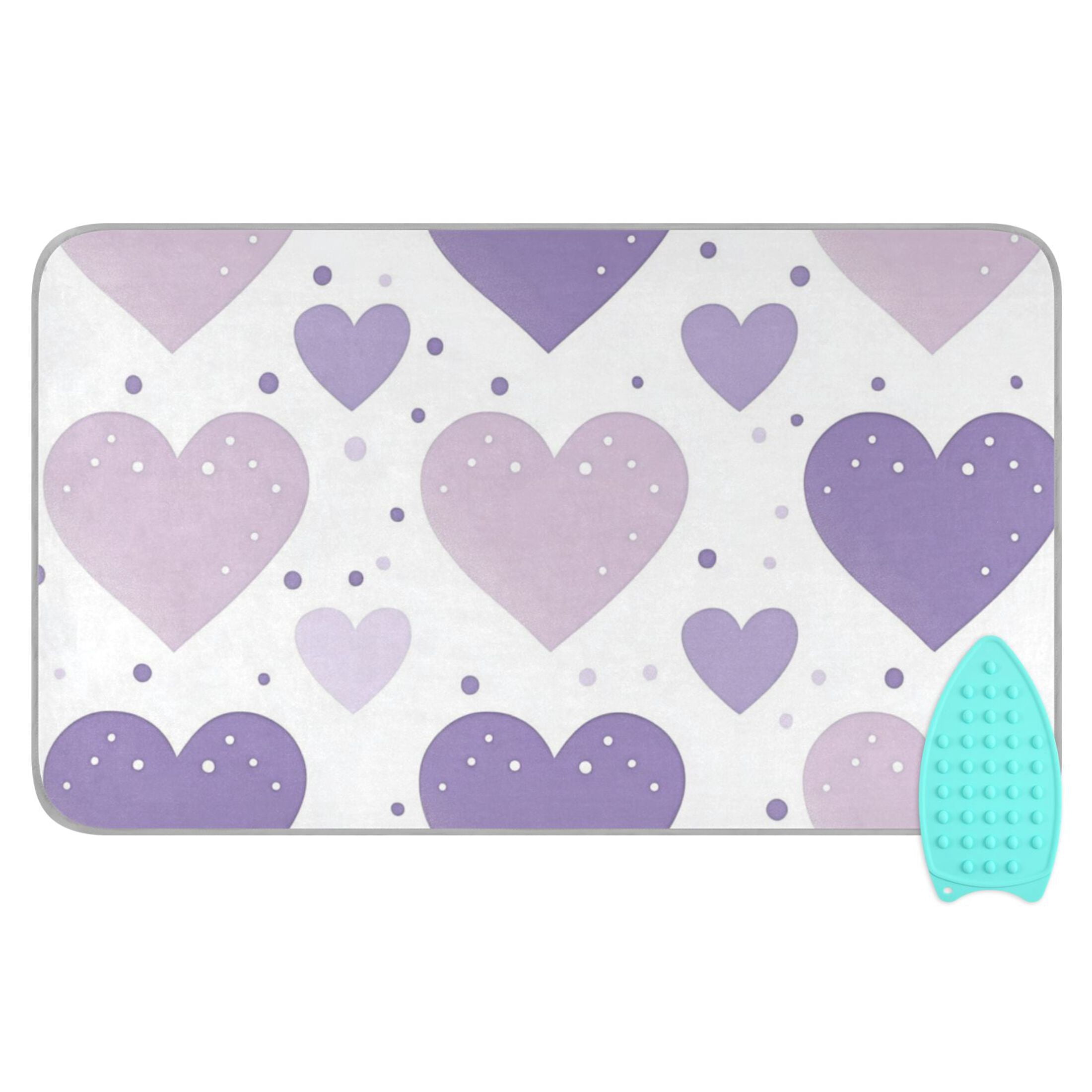 Purple Hearts Dots Ironing Mat Blanket Portable Travel Ironing Pad Heat Resistant Pad 47.2" x 27.6”