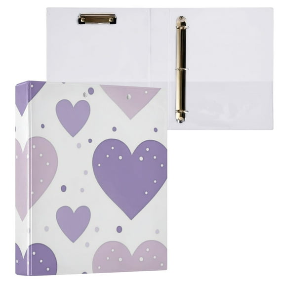 Purple Hearts Dots Round Ring Binder 3 Rings 1.5" Capacity File Storage for A4 Size 1 Pack