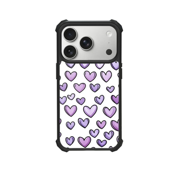 Purple Hearts Shockproof Case For iPhone 12 13 14 15 16 Pro Max Series – TPU Bumper + Hard PC Back, Air-Cushion Corners