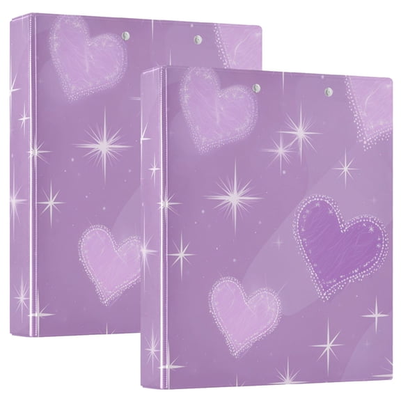 Purple Hearts with Glitter Valentine Round Ring Binder 3 Rings 1.5" Capacity File Storage for A4 Size 1 Pack