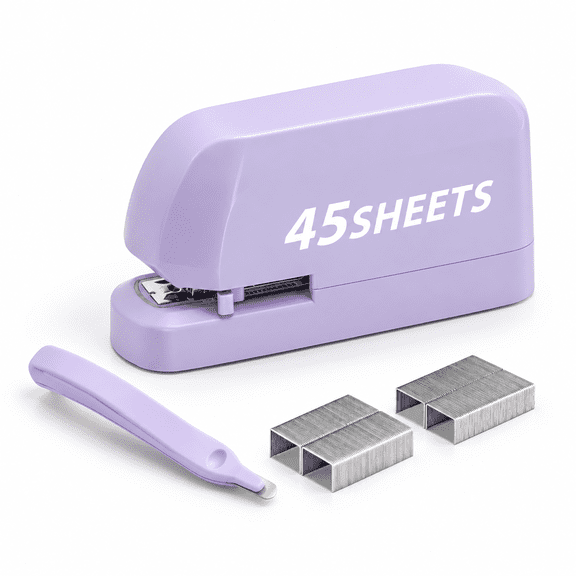 Purple Heavy Duty Electric Desk Stapler, 45-Sheet Capacity with Staples and Remover