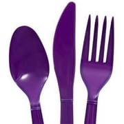 Purple Heavy Duty Plastic Cutlery Sets - 16 Spoons, 16 Forks, 16 Knives
