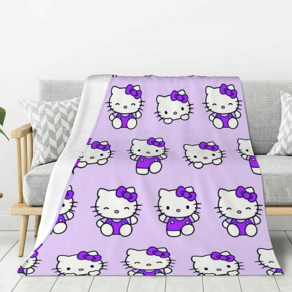 Purple Hello Kitty Blanket,Throw Blanket for Kids and Adults,Soft Plush Fleece Blanket for Bed,Couch,Travel,Cozy Queen Size Blanket, 80"x60"