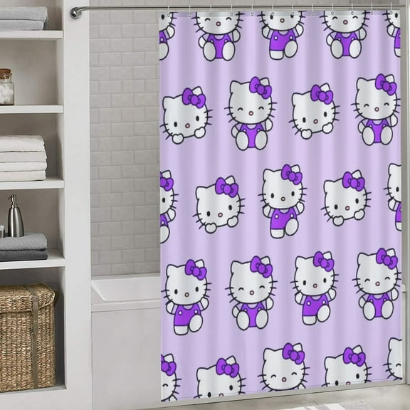Purple Hello Kitty Shower Curtain,Shower Curtain Sets with 12 Shower Curtain Hooks,Washable Fabric Shower Curtain,Bathroom Shower Curtain,72x60 Inches