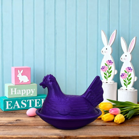 Purple Hen on Nest Glass Candy Dish with Lid, 3D Printed Chicken-Shaped Crystal Snack Bowl Jar for Cookies, Fruit, Dessert, Candy Jars, Retro Kitchen Tabletop Decor, 5.12 in