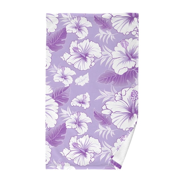 Purple Hibiscus Pattern Bath Towel 100% Cotton Soft Thick High Absorbency Hand Face Towel Single Pack 16x28in