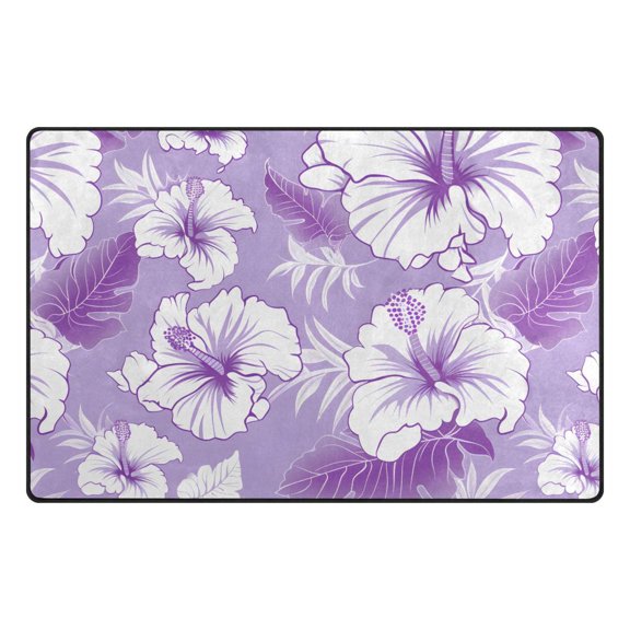Purple Hibiscus Pattern Memory Foam Area Rug 60"x39" Non Slip, Absorbent, Fade Proof for Living Room, Bedroom, Office