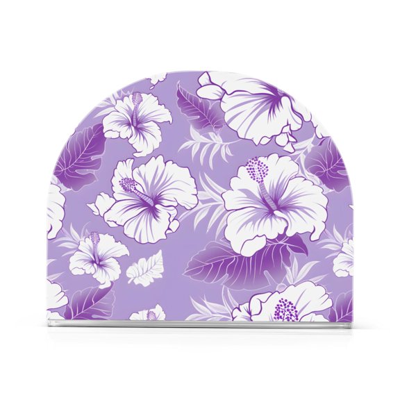 Purple Hibiscus Pattern Napkin Holder Acrylic Napkin Dispenser Clear Modern Tabletop for Kitchen Counter