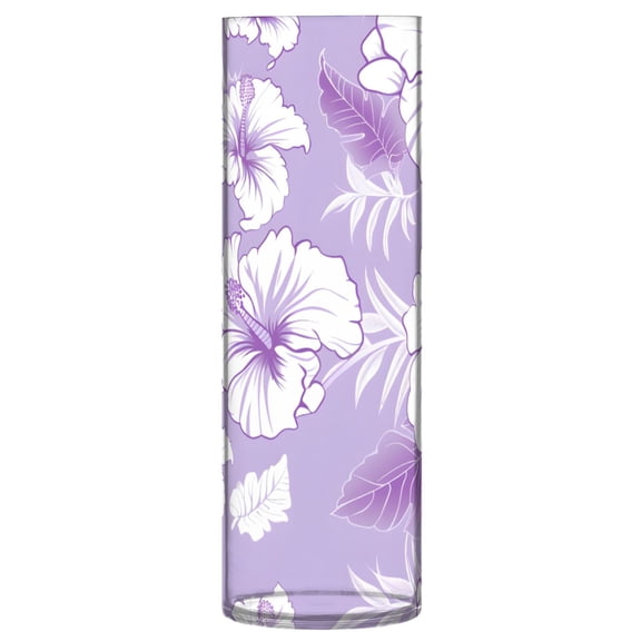 Purple Hibiscus Pattern Vase Flower Vase Clear Unbreakable Plastic Tall Decorative 11.8in