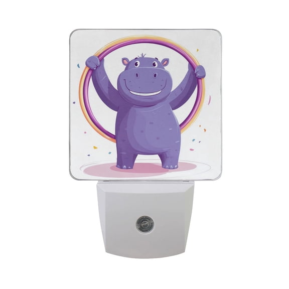 Purple Hippopotamus Plays Hula Hoop LED Night Light with Smart Sensor Plug Into Wall Dusk to Dawn 2 packs