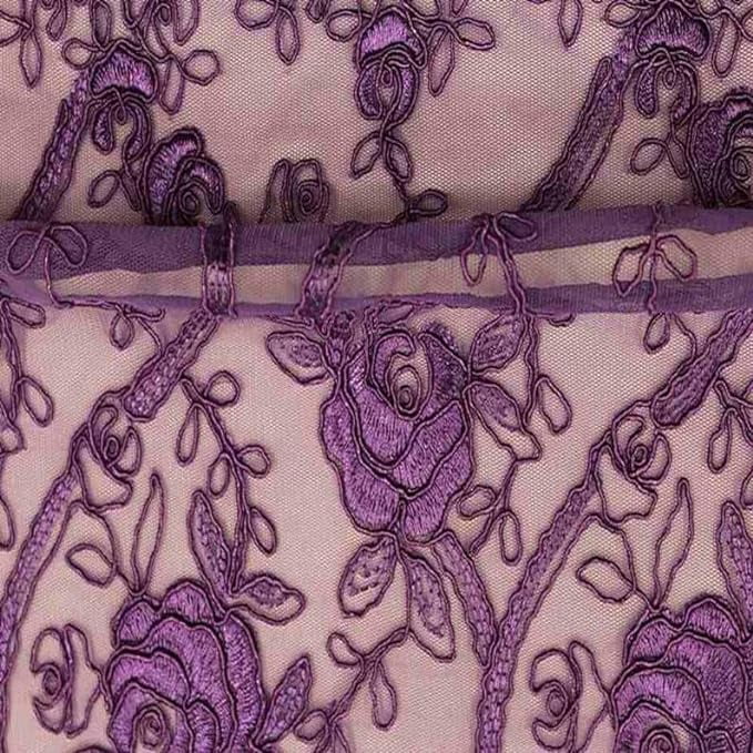 Purple Holiday Embroidered Mesh Fabric, Cut by The Yard. Lace Netting ...