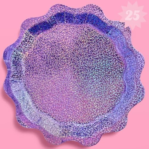 Purple Holographic Foil Plates - 25 pack | Happy Birthday Party Decorations, Holiday Party, Cool Cake Plates, Purple Bachelorette Disposable Party Plates