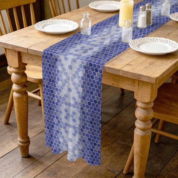 Purple Honeycomb Plaid 10ft Cheesecloth Table Runner for Wedding 27"x120", Modern Abstract Geometric Classic Checkered Kitchen Dinner Sheer Tulle Chiffon Dresser Scarf, Holiday Party Decorations
